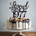 Legend Since 1977 Cake Topper 49th Birthday Happy Birthday Cake Topper Men and Women Cheer 49 Years Old Handmade Black Glitter Cake Decoration (1977)