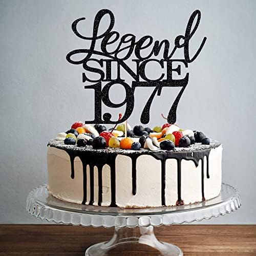 Legend Since 1977 Cake Topper 49th Birthday Happy Birthday Cake Topper Men and Women Cheer 49 Years Old Handmade Black Glitter Cake Decoration (1977)