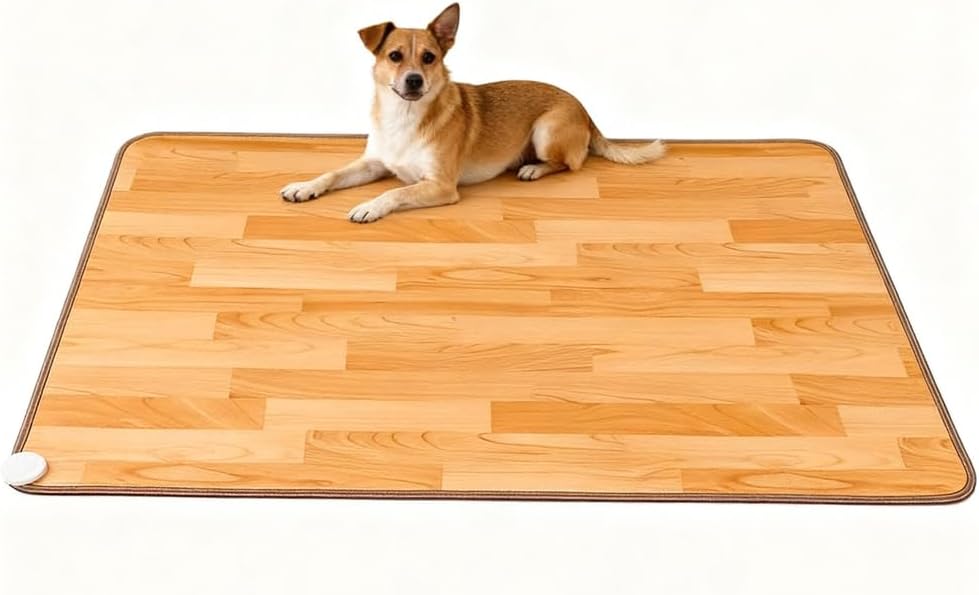 Infrared Radiant Floor Heater, Adjustable Temperature Heated Floor Mat, Electric Radiant Foot Warmer, Heated Area Rugs, for Home Office, Light Wood Grain,50 * 100cm