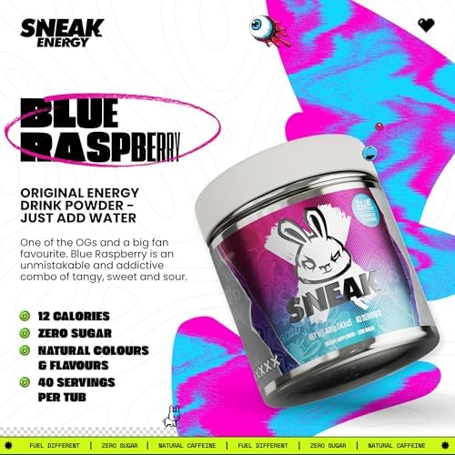 SNEAK Energy Drink Powder | Blue Raspberry | No Sugar. No Nasties. Just Natural Caffeine, Focus-Boosting Nootropics | 40 Servings