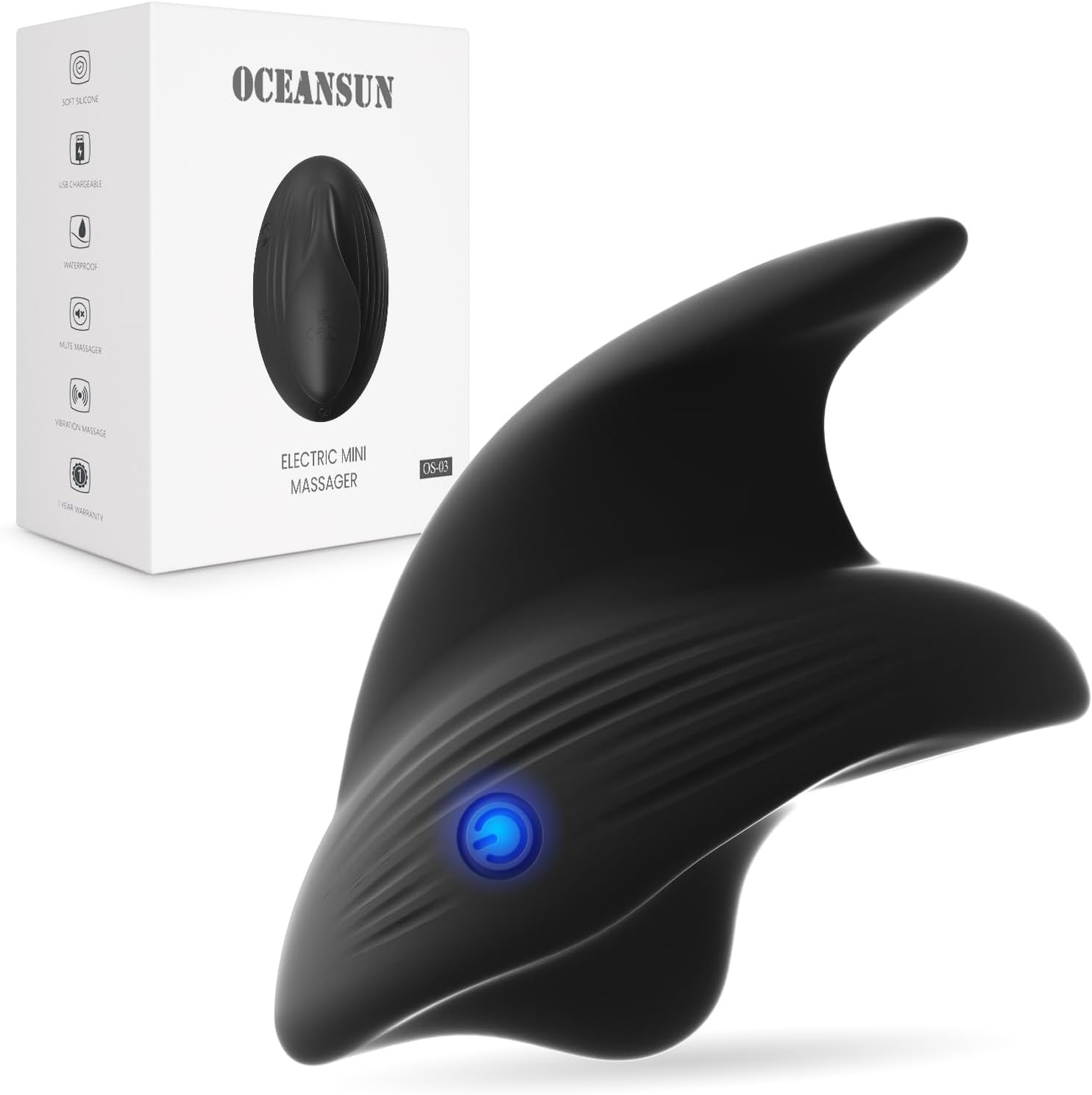 OCEANSUN Soft Finger Massage Ball, Waterproof Rechargeable Mini Massage Tool (Black)