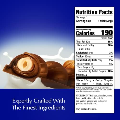 Lindt CLASSIC RECIPE Whole Hazelnut Milk Chocolate Stick, Milk Chocolate Candy with Whole Hazelnuts, 1.2 oz.