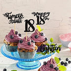 24 Pcs 18th Birthday Cupcake Toppers - Happy 18th Cupcake Picks - Time to Adult - Eighteen Years Old Cake Decorations - Black Glitter