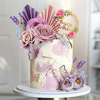 17 PCS Flower Cake Toppers Butterfly Cake Decorations Happy Birthday Cake Toppers with Artificial Purple and Pink Rose Eucalyptus for Birthday Wedding (Purple)