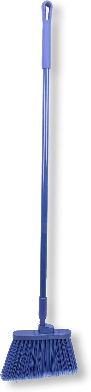 SPARTA 41082EC14 Plastic Color Coded Broom, Flagged Bristles, Long Broom With Angled Head For Large Debris, 56 Inches, Blue