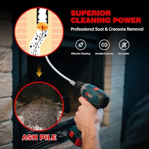 30 Feet Chimney Sweep Kit, Chrome Button Locking System, Chimney Cleaning Kit, Chimney Brush, Chimney Cleaning Tool, Chimney Cleaning System with 9 Flexible Chimney Rods