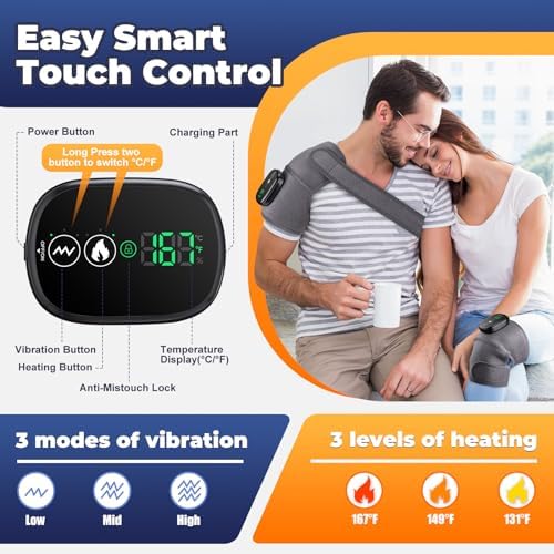 Cordless Heated Knee Massager, FSA Eligible 3-in-1 Wearable Wrap for Knee, Elbow and Shoulder, 5000mAh Rechargeable Heat and Vibration Massager, Gray, 1 Pack