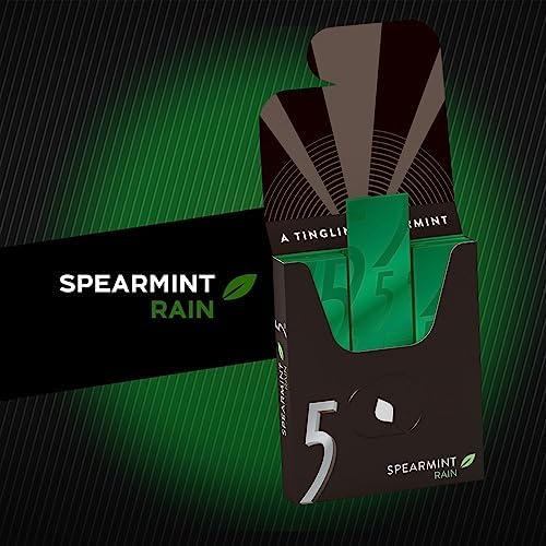 5 GUM Spearmint Rain Sugar Free Chewing Gum Refreshing Invigorating Minty Flavor Five Gum, 15 Stick Pack (10 Packs)