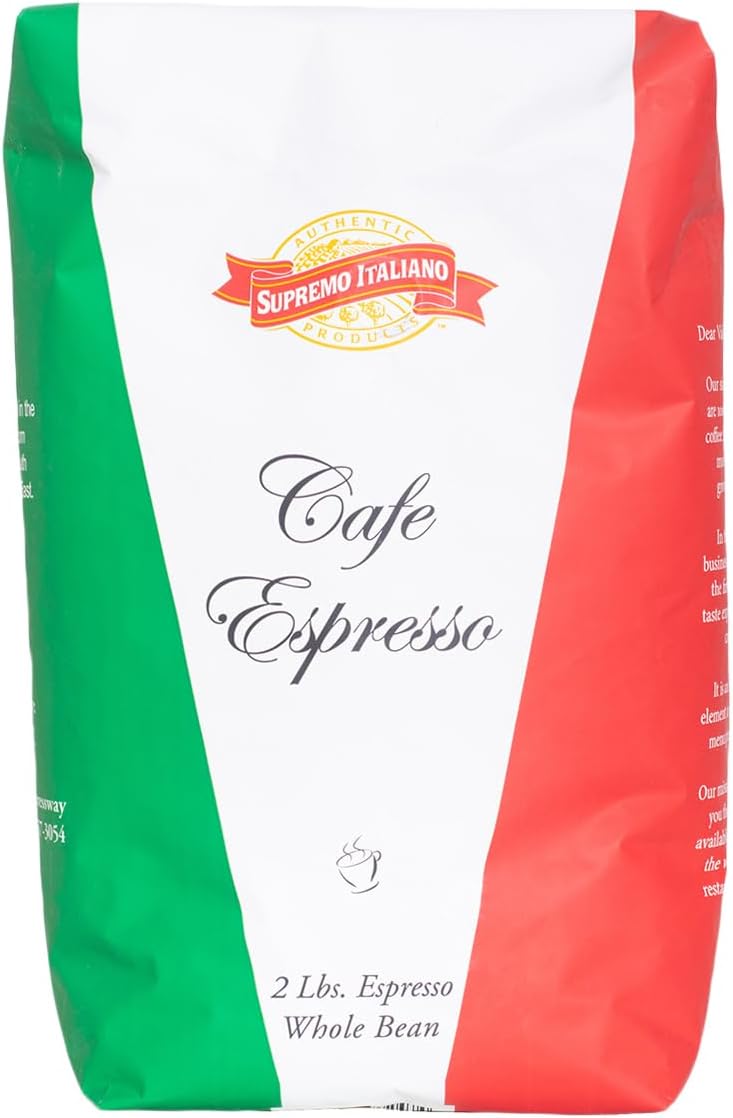Supremo Italiano Cafe Expresso Whole Bean Coffee Cafe Gourmet Coffee Classic Italian Espresso 2 Lb, Black
