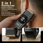 Professional Double Foil Shavers for Men: 2-in-1 Electric Razor for Men, Portable LED Display Cordless Close Beard Trimmer for Head Beard Neck, Technology & Precision Blades, Obsidian Black