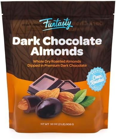 Dark Chocolate Almonds - 2 Pound Bulk Pack - Whole Dry Roasted Dark Chocolate Covered Almonds - Candy for Office, Buffets, Snacking & Gifting - Classic Coated Nuts