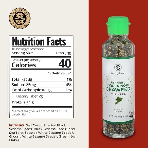 Muso From Japan - Green Nori Seaweed Furikake, Vegan-Friendly, No Additives, USDA Organic Seasoning for Rice, Sushi, Salads - 2.5 oz Pack of 1