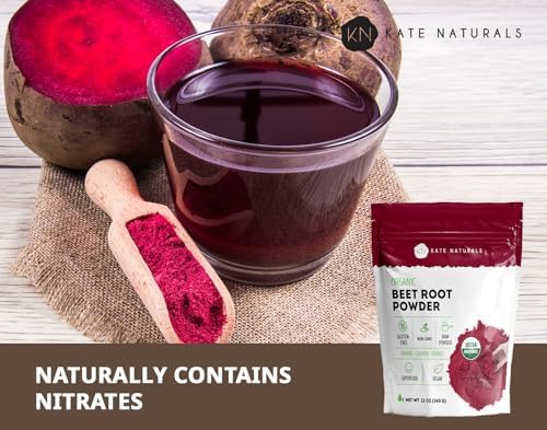 Kate Naturals Organic Beet Root Powder for Smoothies, Baking & Juice. Raw Beetroot Superfood & Natural Red Food Coloring (12oz, Non-GMO, Earthy Flavor)