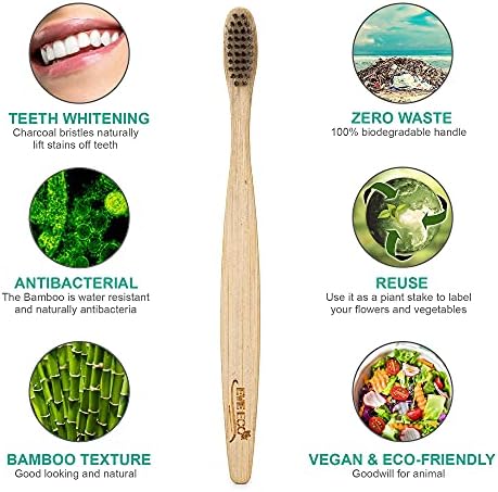 4 Count I Bamboo Toothbrush I Soft Bristles Best for Sensitive Gums I Charcoal I Vegan I Natural Wood I BPA Fee I Recyclable I Compostable I Biodegradable | Environmentally Friendly