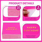 Vuzvuv 52 Pack Gold Foil Happy Birthday Cocktail Napkins - Birthday Party Dinner Hand Napkin for Party Supplies Decorations Table Decor for women man(5" Folded 3 Ply-Hot Pink)