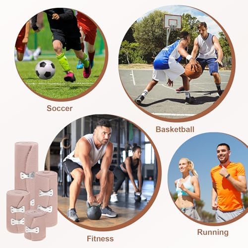 Elastic Bandage Wrap, 4Pcs Compression Wrap(2",3",4",6"), Stretch Sports Bandage Tape Roll for Legs, Arms, Ankle, Wrist, Elbow, Foot, Knee, Tummy, Body