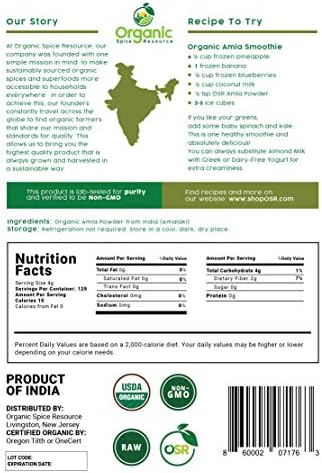 Organic Amla Powder - 1.1 lbs or 17.54oz | Amalaki, USDA Organics, Non-GMO, Kosher, Halal - 100% Raw and Natural, by SHOPOSR