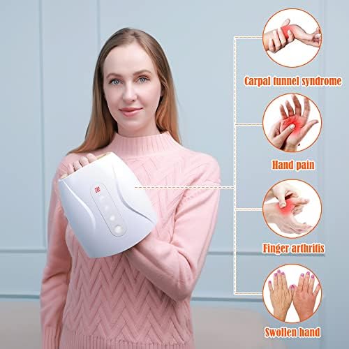 WOOLALA Electric Hands Massager with Therapy Heat, Palm Finger 3D Air Compression Massage for Carpal Tunnel, Stiff Joints, Stress Relief with 6 Modes/Touch Buttons