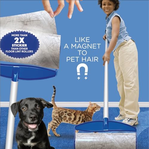 LOLA Rola PET Hair Remover Sticky Mop, Giant Floor Lint Roller, 9" x 3.5", Aluminum Handle, Largest Head, Traps Hair, Dust, Dirt, Extra Sticky Sheets