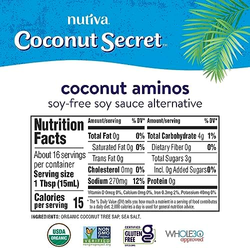 Coconut Secret Organic Liquid Coconut Aminos - Low Sodium Soy Sauce Alternative for Cooking, Dipping, and Marinating - Perfect for Vegan, Keto, and Paleo Diet - 8Oz, 3 Pack