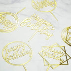 6-Pack Gold Cake Topper Set, Double-Sided Glitter, Acrylic Happy Birthday Cupcake Toppers, Birthday Decorations for Children or Adults.