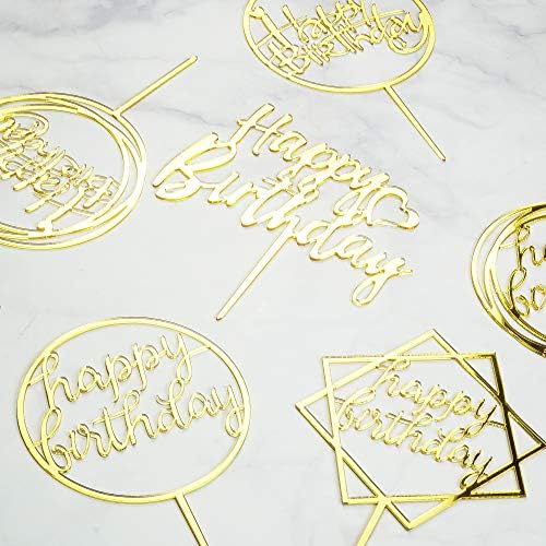 6-Pack Gold Cake Topper Set, Double-Sided Glitter, Acrylic Happy Birthday Cupcake Toppers, Birthday Decorations for Children or Adults.