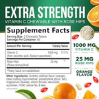 Vitamin C 1000mg Per Serving Chewable - Sugar Free - Extra Strength Antioxidants - Natural Immune Support Supplement with Vitamin C & Rose Hips, Powerful Vit C Chews, Tasty Orange Flavor - 120 Tablets