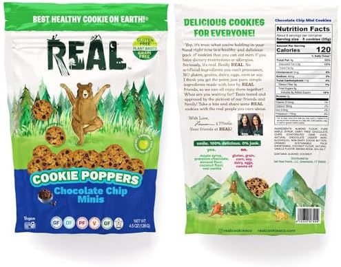 REAL Chocolate Chip Mini Cookie Poppers – Bite-sized Gluten Free Semi Soft Baked Cookies – Dairy Free, Vegan, Kosher, Paleo – Delicious Mini Chocolate Chip Cookies (4.5 oz, 3 Pack)…