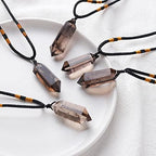 Runyangshi Smoky Quartz Healing Crystal Pendants, Double Pointed Natural Crystal Quartz Necklace 6 Faceted Chakra Crystal Wand Stone Reiki Meditation