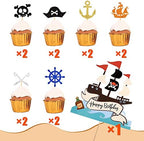 13 Pcs Pirate Cake Toppers, Glitter Pirate Cupcake Decoration, Happy Birthday Cake Topper, for Kids Boys Birthday Halloween Party Muffin Decor