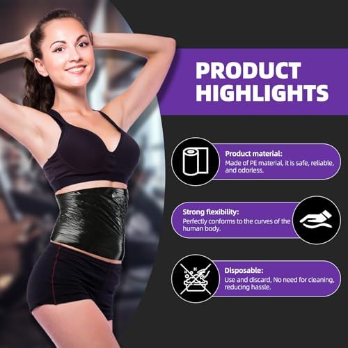 60 Meters Black Osmotic Plastic Body Wrap,Workout & Sweat Enhancer Stomach Film Body Applicator Power Wrap,DIY Sauna Wrap(2 Rolls)