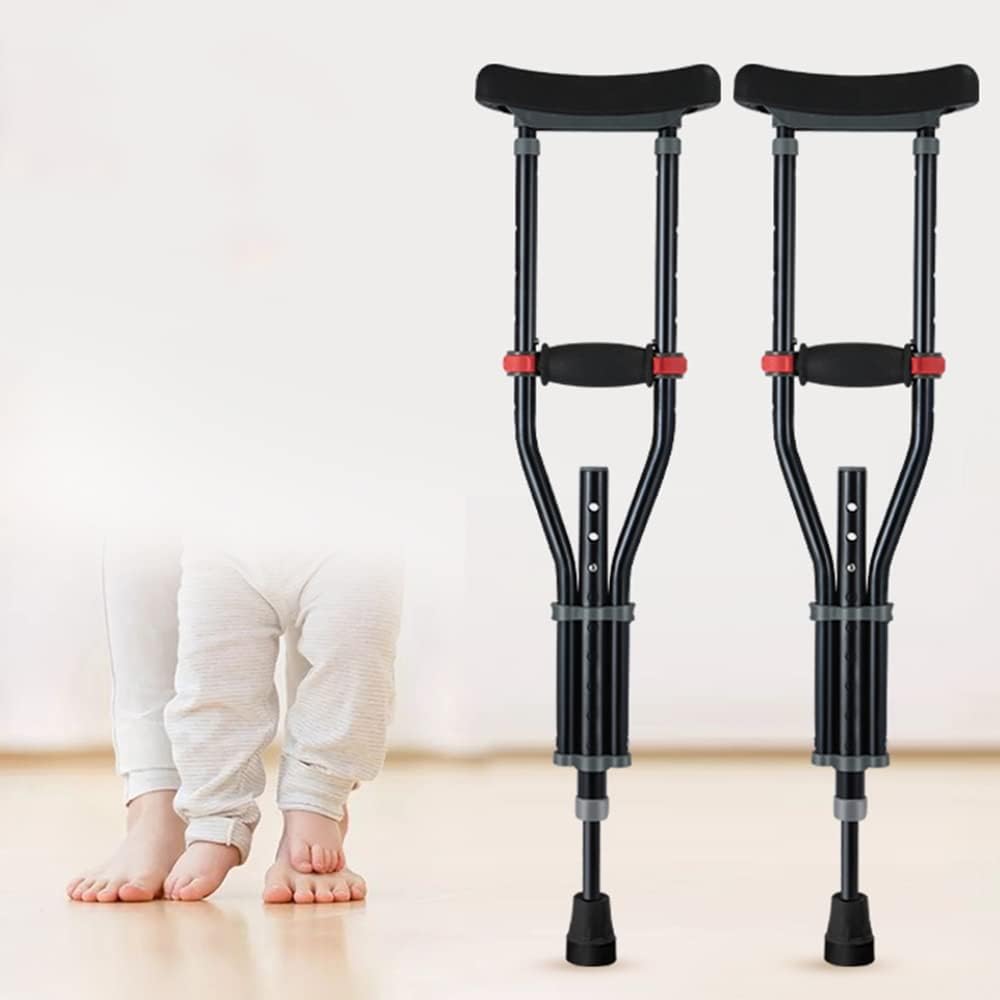 KADEUX Axillary Crutch for Kids, Adjustable Crutches Children Mobility Aid, Ergonomic Underarm Crutches, Canes for Walking, Aluminum Alloy, Black(x2 Units)