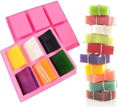 Set of 3, 6 Cavities DIY Handmade Soap Moulds - Cake Pan Molds for Baking, Biscuit Chocolate Mold, Silicone Soap Bar Mold for Homemade Craft, Ice Cube Tray, Pink