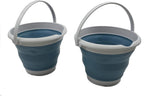 SAMMART 8.5L (2.2 Gallon) Collapsible Plastic Bucket - Foldable Round Tub - Portable Fishing Water Pail - Space Saving Outdoor Waterpot. Size 31cm Dia (Grey/Steel Blue, 2)