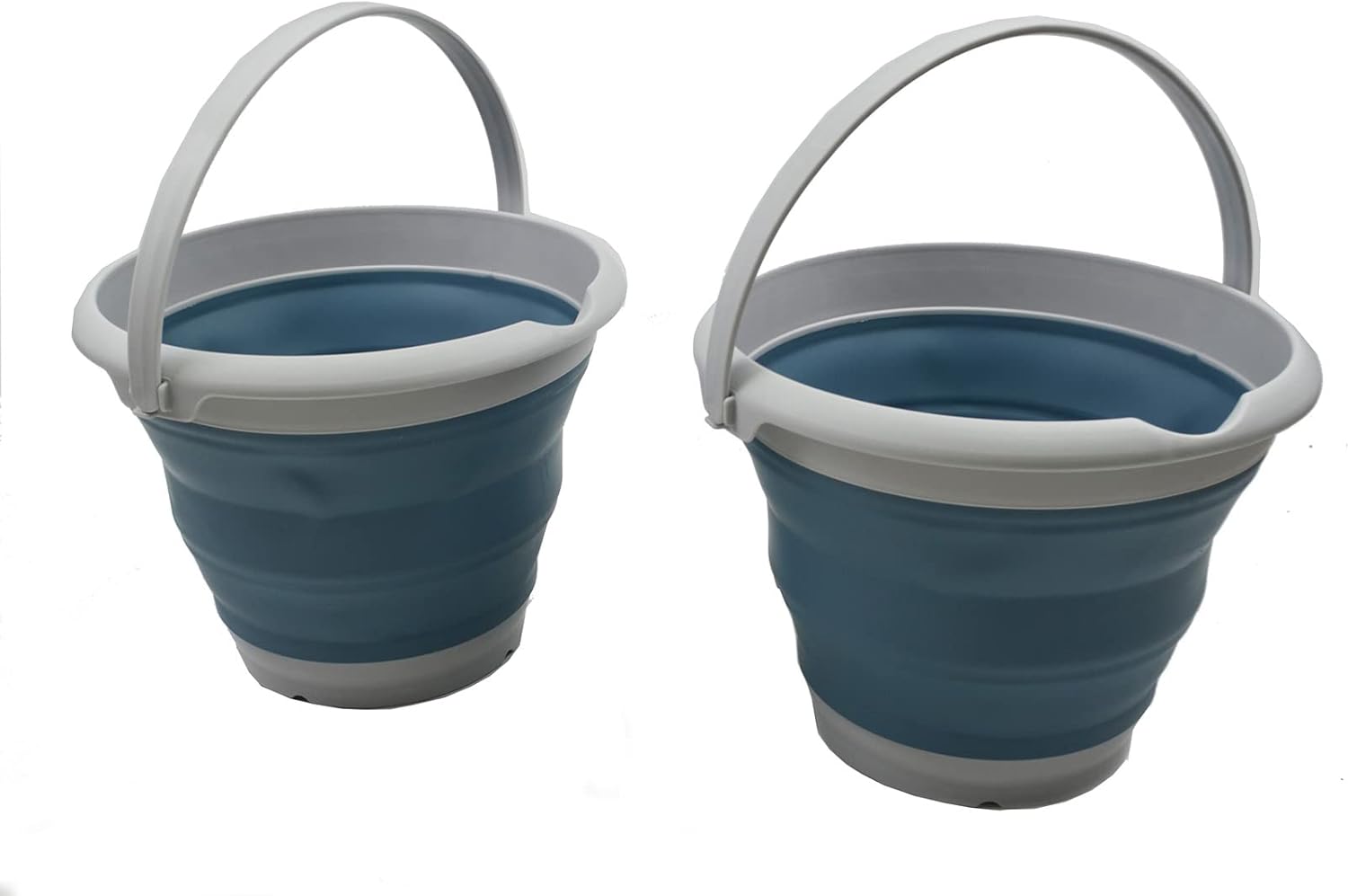 SAMMART 8.5L (2.2 Gallon) Collapsible Plastic Bucket - Foldable Round Tub - Portable Fishing Water Pail - Space Saving Outdoor Waterpot. Size 31cm Dia (Grey/Steel Blue, 2)