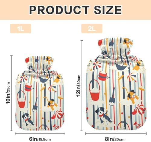 Colorful Cartoon Dogs Classic Hot Water Bottle with Cover, 1 Liters Durable Hot Water Bag for Tummy Cramps Neck and Shoulder Waist Pain Relief, Hot and Cold Compress