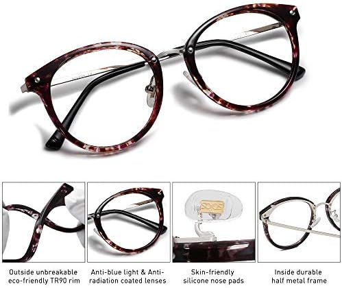 SOJOS Retro Round TR90 Blue Light Reading Glasses Womens Mens Readers Computer Glasses Eyewear Frame SJ9001