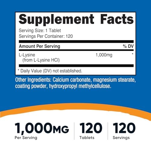 Nutricost L-Lysine 1000mg, 120 Tablets - Gluten Free, Non-GMO, and Vegetarian Friendly