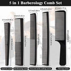 5 Pieces Hair Cutting Comb Barber Hair Styling Combs Fine Teeth Carbon Hairbrush Set Anti Static Heat Resistant Hairdressing Tapered Hairbrush for Men Women
