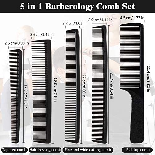 5 Pieces Hair Cutting Comb Barber Hair Styling Combs Fine Teeth Carbon Hairbrush Set Anti Static Heat Resistant Hairdressing Tapered Hairbrush for Men Women