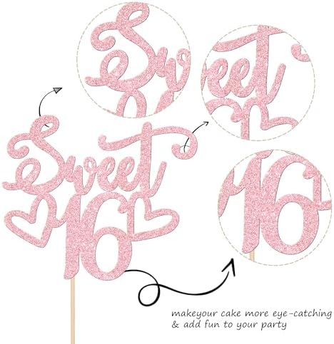 1 PCS Sweet 16 Cake Topper Cheers to 16 Years Old Teenager Cake Pick 16th Birthday Party Decorations for Sweet Sixteen Theme Happy 16th Birthday Party Cake Decorations Supplies Light Pink