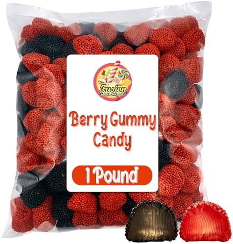Berries Gummy Candy - 1 Pound Bulk Bag, Crunchy Red And Black Candy - Raspberry And Blackberry Berry Gummies Perfect for Dessert Decorations and Buffets, Gummy Candy Clusters