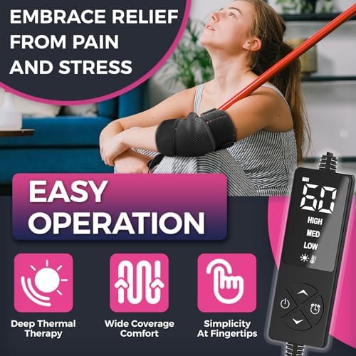 CREATRILL Heated Elbow Brace for Tendonitis & Tennis Elbow Relief, Flexible Arm Heating Sleeve with Moist Heat Option & Auto Shut-Off