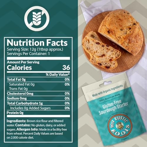 MY RUSTIC ROOTS Gluten Free Sourdough Starter Culture – All Natural & Organic Sourdough Bread Starter - Beginner Friendly - Perfect for Baking Delicious Homemade Artisan Bread, Pizza & More - 12g