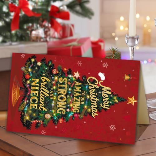 Niece Christmas Card, Niece Christmas Gifts with Premium Envelope, 8x5.3 Inches, Double-Sided