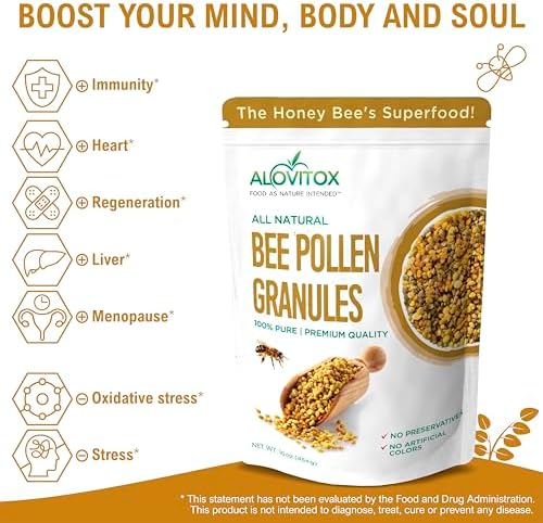 Alovitox Bee Pollen Granules 16 Oz | 100% Pure, Fresh Raw Bee Pollen | Superfood Packed Bee Pollen with Antioxidant, Protein, Vitamins & More | Nutritional Yeast & Gluten Free