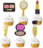 Spa Makeup Cake Cupcake Topper Decorations for Girls Women Happy Birthday Bridal Shower Spa Themed Party Bachelorette Salon 25Pcs Gold Glitter Cosmetics Cake Cupcake Toppers Supplies