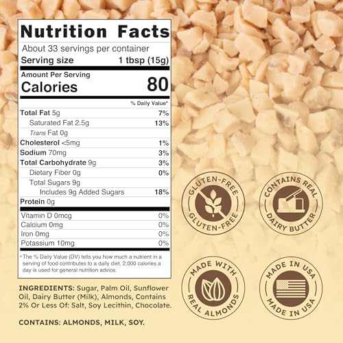 Snackathon Toffee Bits, Coarse Grind, 1.1 LB Bulk Resealable Bag, Sweet & Crunchy Butter Toffee Pieces for Ice Cream Topping, Baking & Desserts, Made in USA