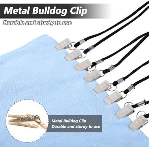 6PCS Black Adjustable Napkin Clip with Neck Chains, Dental Bib Clips 18.89 Inches Bib Holder for Dental Clinic Dentists Elderly Adult