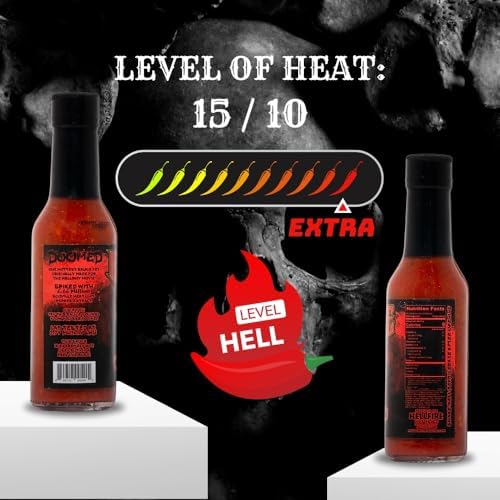 Hellfire Doomed Hot Sauce, Hottest Sauce in the World, Spiked with 6.66 Million SHU Natural Pepper Extract, Lab tested at 2.79 Million SHUs for an EXTREME HEAT Experience, 5 oz.